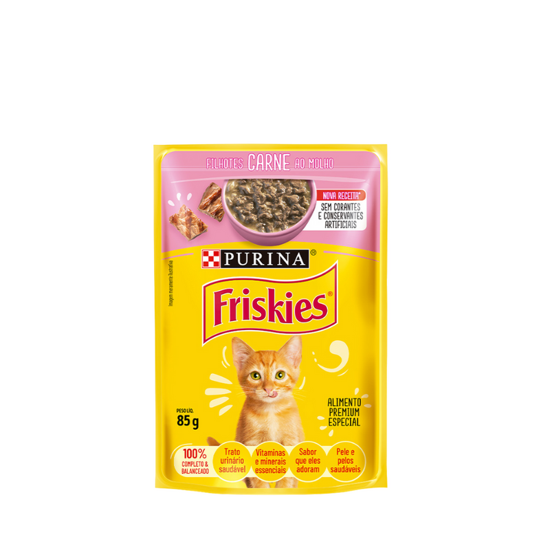 Ração Úmida Friskies Sachê Gatos Filhote | Sabor Carne ao Molho 85g
