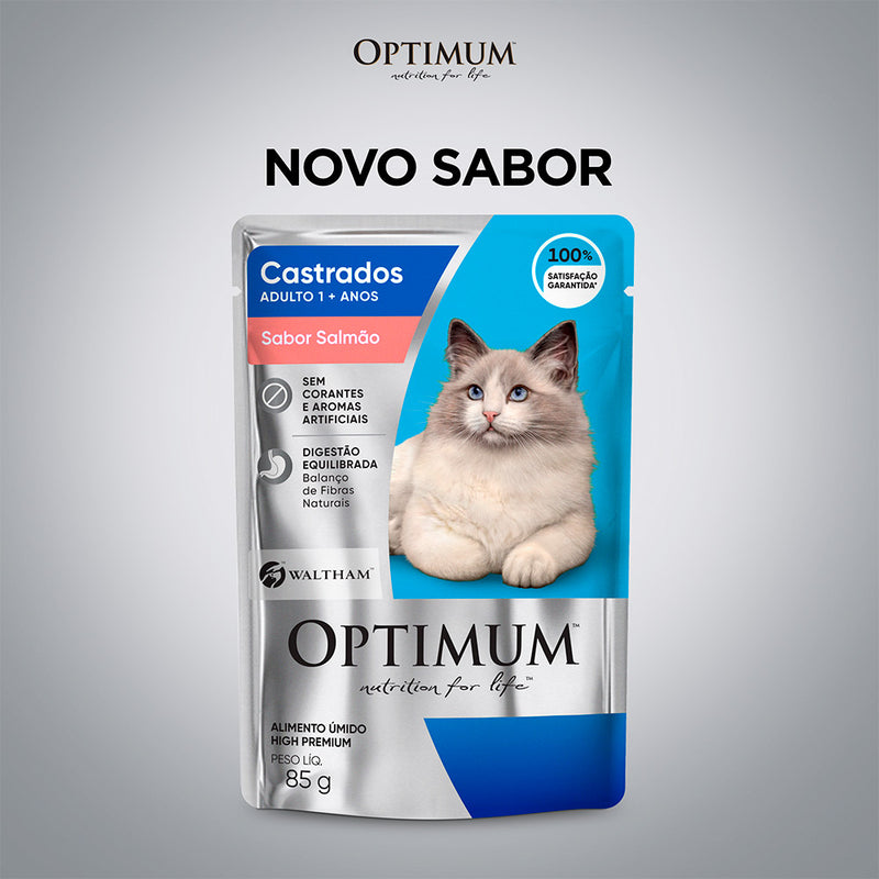 Ração Úmida Optimum Sachê Gatos Castrados | Sabor Salmão e Carne 85g