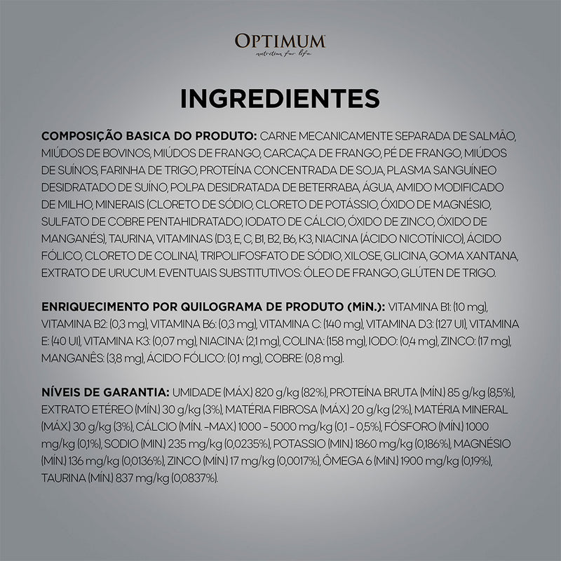 Ração Úmida Optimum Sachê Gatos Castrados | Sabor Salmão e Carne 85g